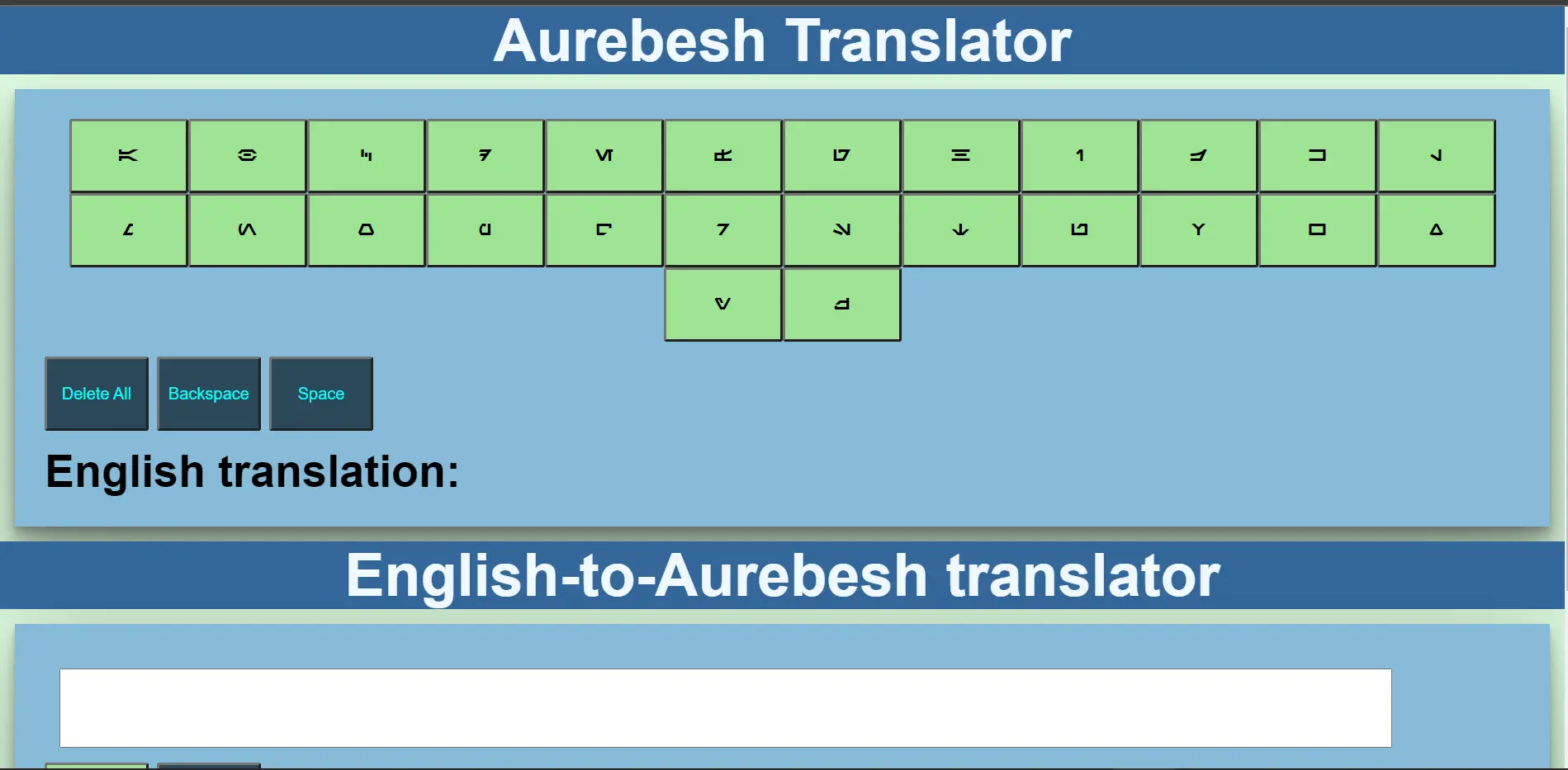 A small HTML/CSS/JS website that helps you translate aurebesh-english and english-aurebesh